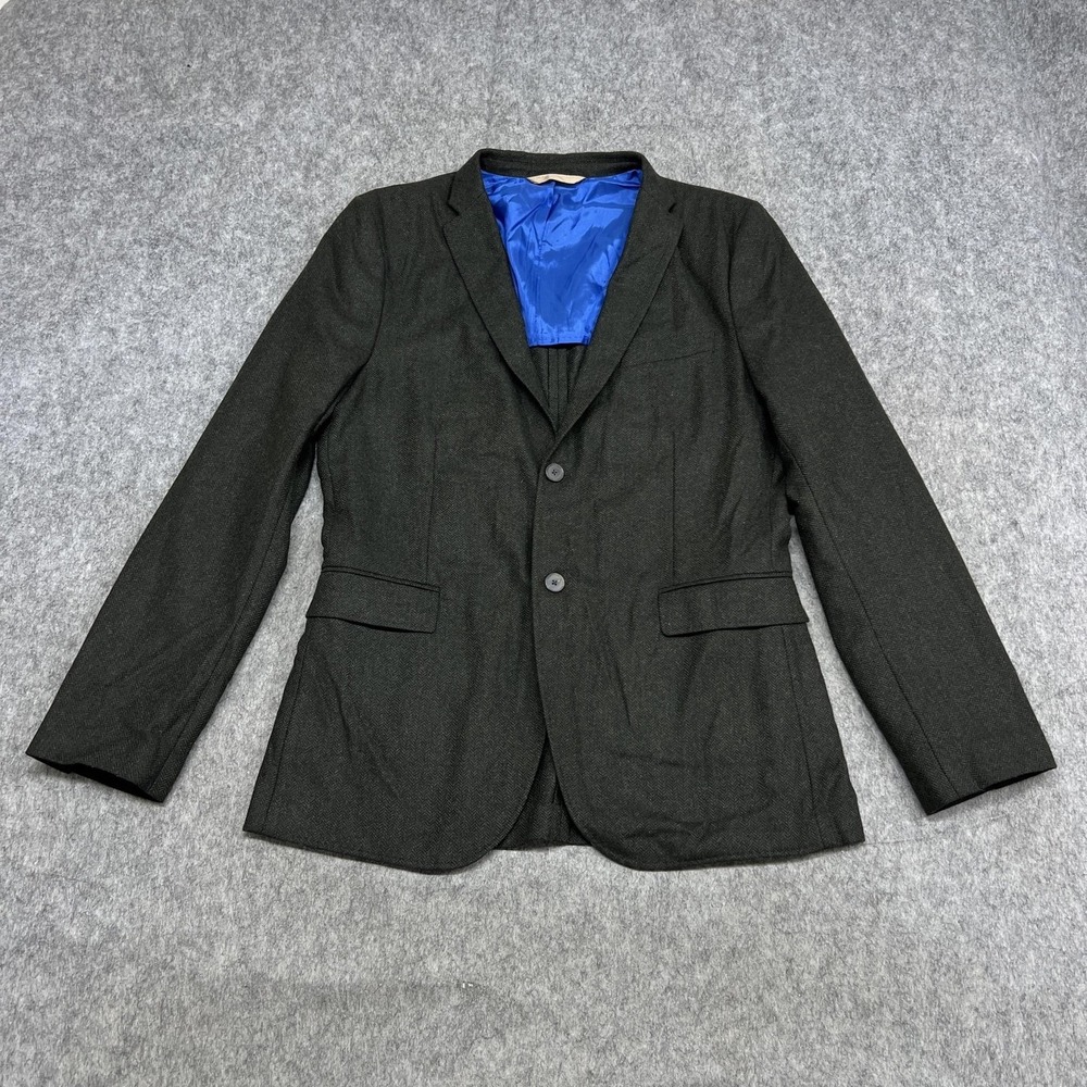 J Lindeberg Blazer Sport Coat Mens US42L Green Slim Herringbone Wool Elbow Patch